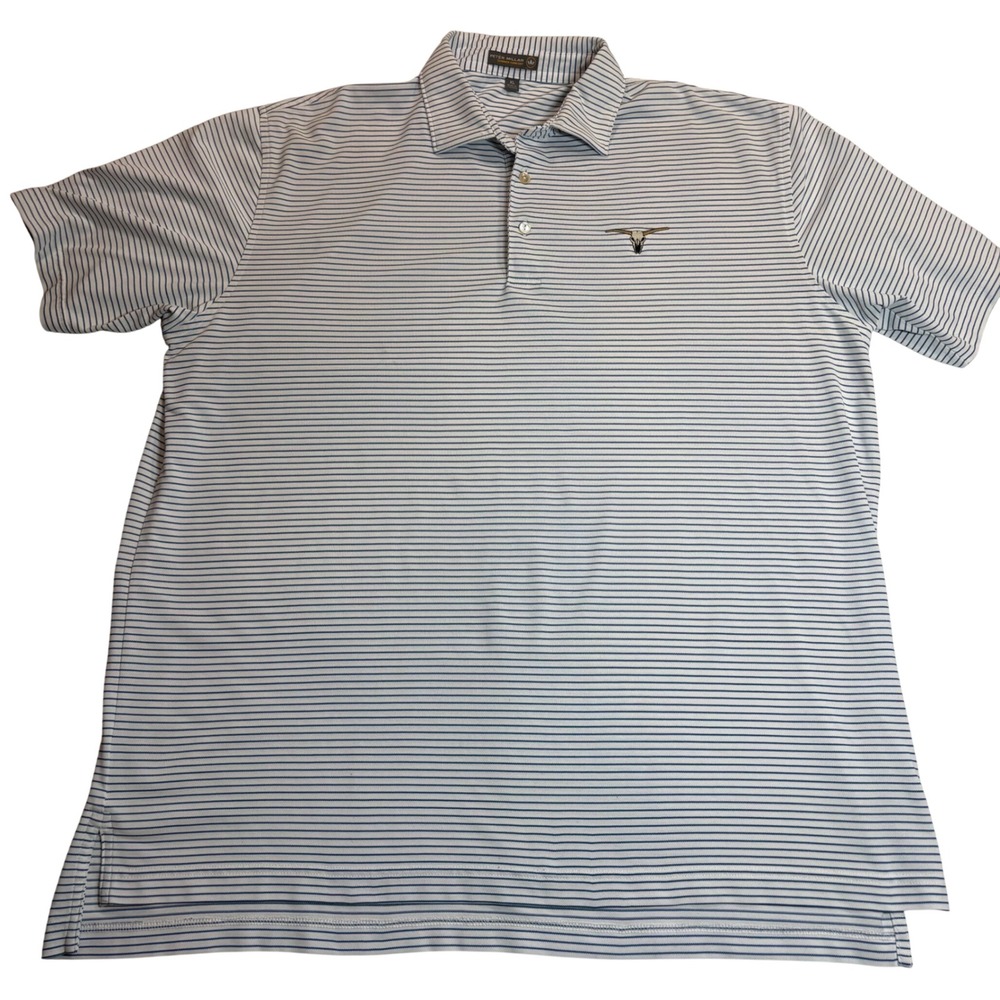 Peter Millar Polo Shirt Men's XL White Blue Striped Excellent Longhorn Golf XL
